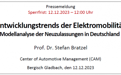 Entwicklungstrends der Elektromobilität – Segment- und Modellanalyse der Neuzulassungen in Deutschland (Jan-Nov 2023)