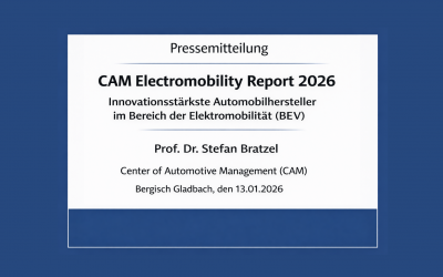 CAM Electromobility Report 2026: Innovationsstärkste Automobilhersteller im Bereich der Elektromobilität (BEV)