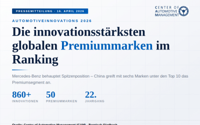 AutomotiveINNOVATIONS Studie/Award 2026: Die innovationsstärksten globalen Premiummarken im Ranking